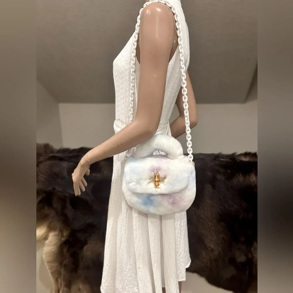 Stunning Real Rex Rabbit Fur Handmade Top Handle Bag &  Fur Balls Bag Charm